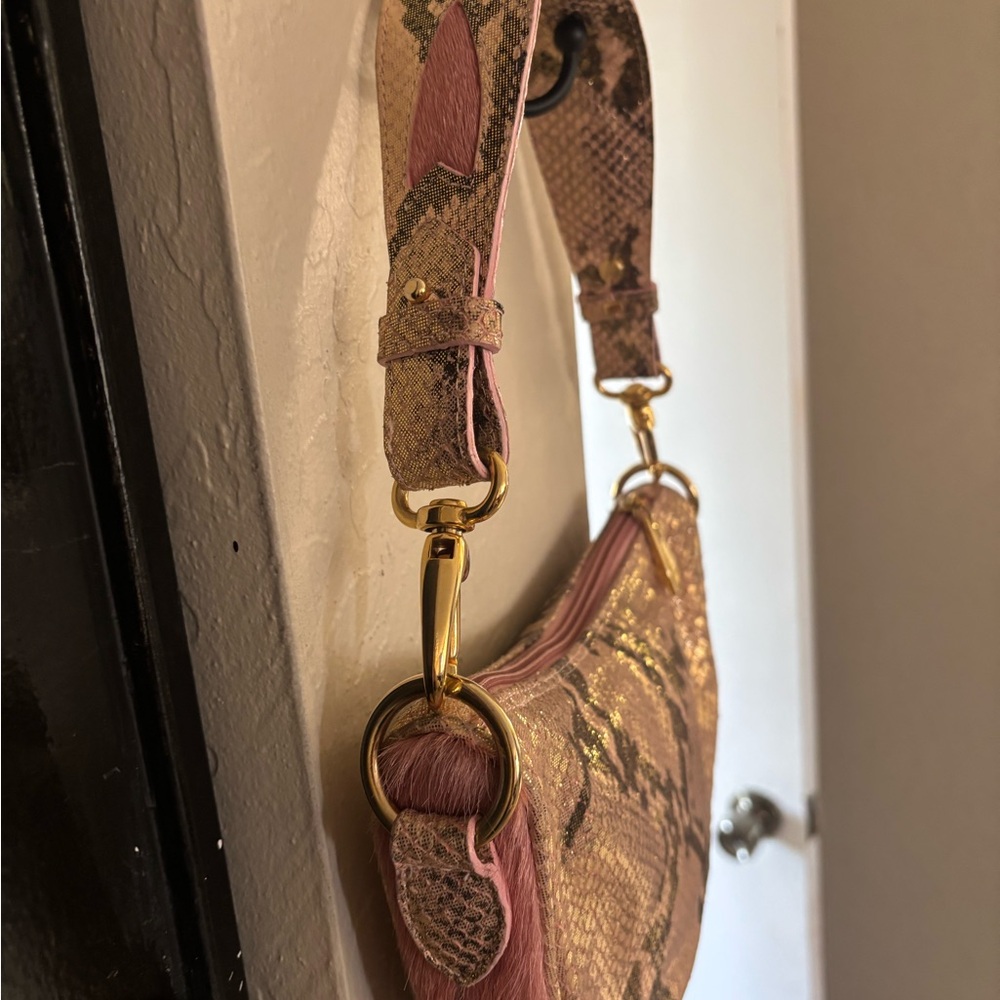 (Berge) Pink Snake Print Shoulder Bag